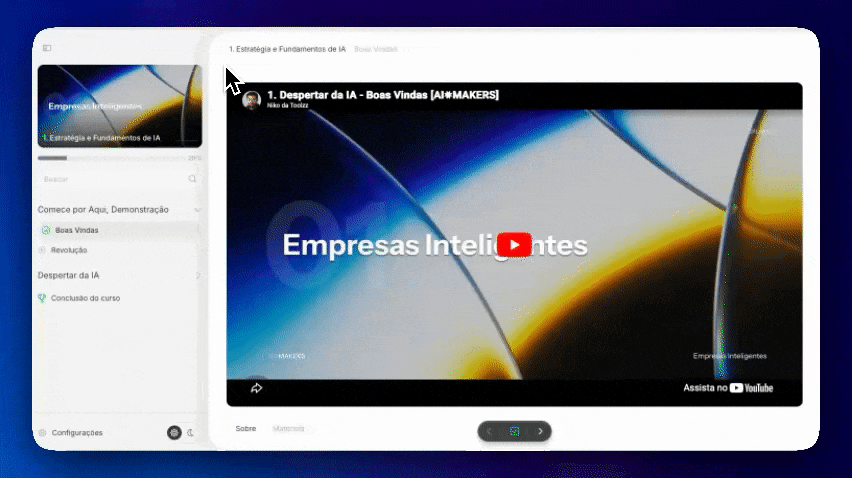 Demonstração animada da nova experiência do Player 4 no LXP Toolzz