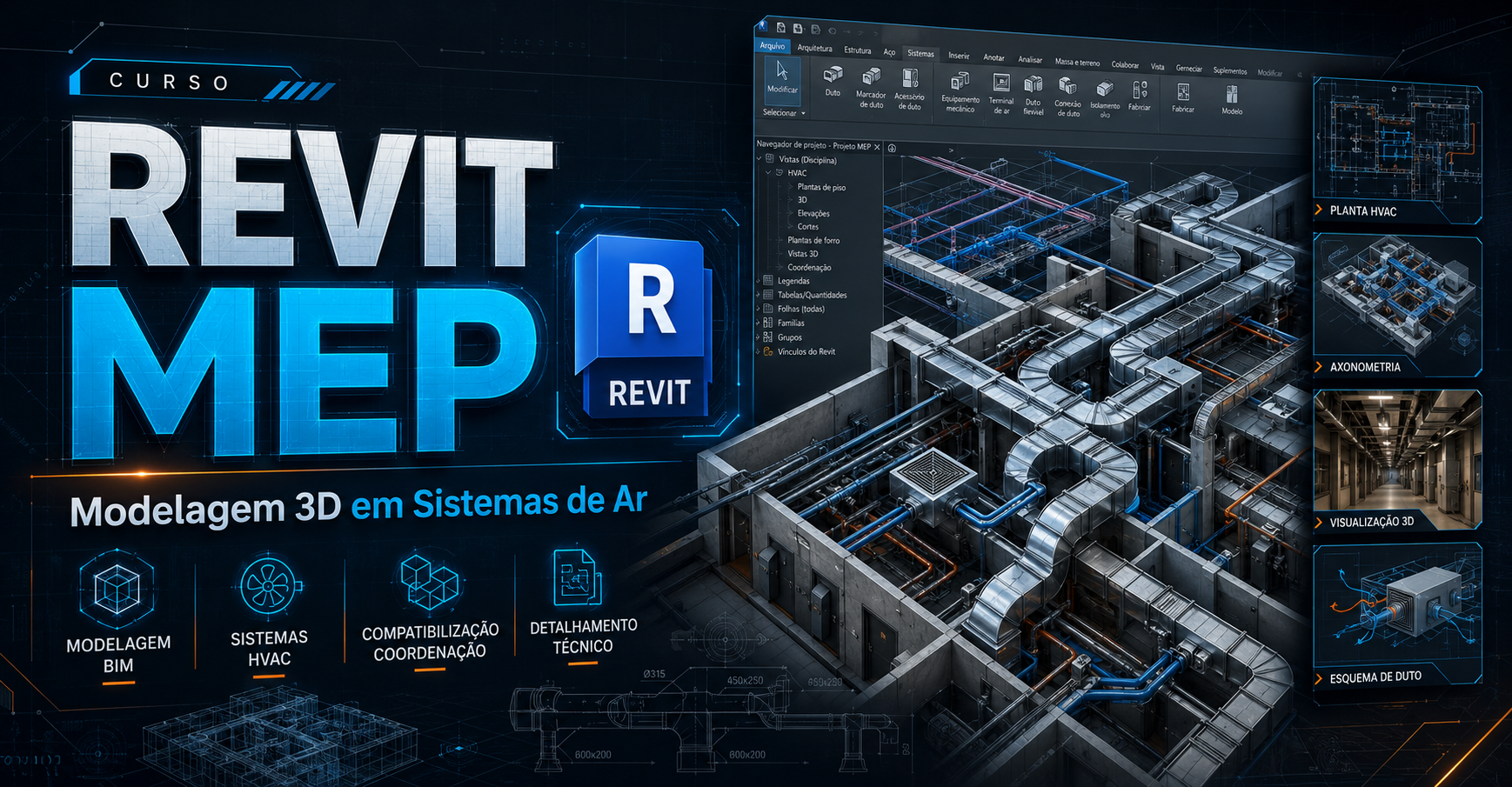 Capa do curso REVIT MEP - Modelagem 3D em Sistemas de Ar