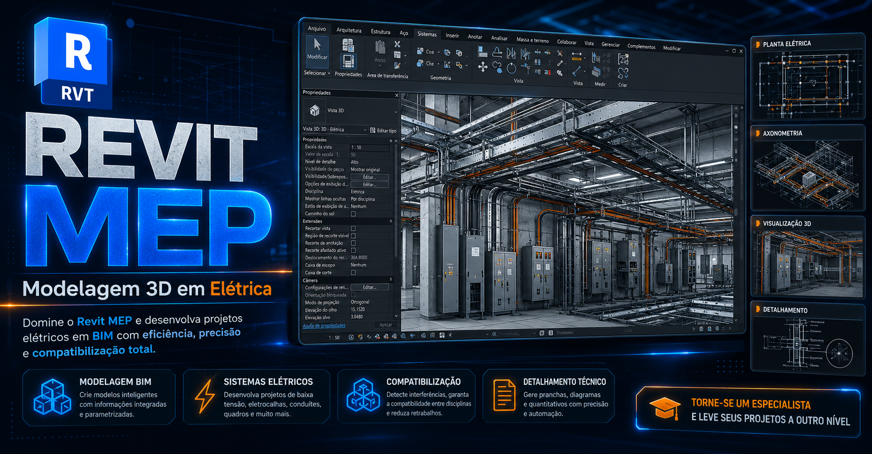 Capa do curso REVIT MEP - Modelagem 3D em Elétrica