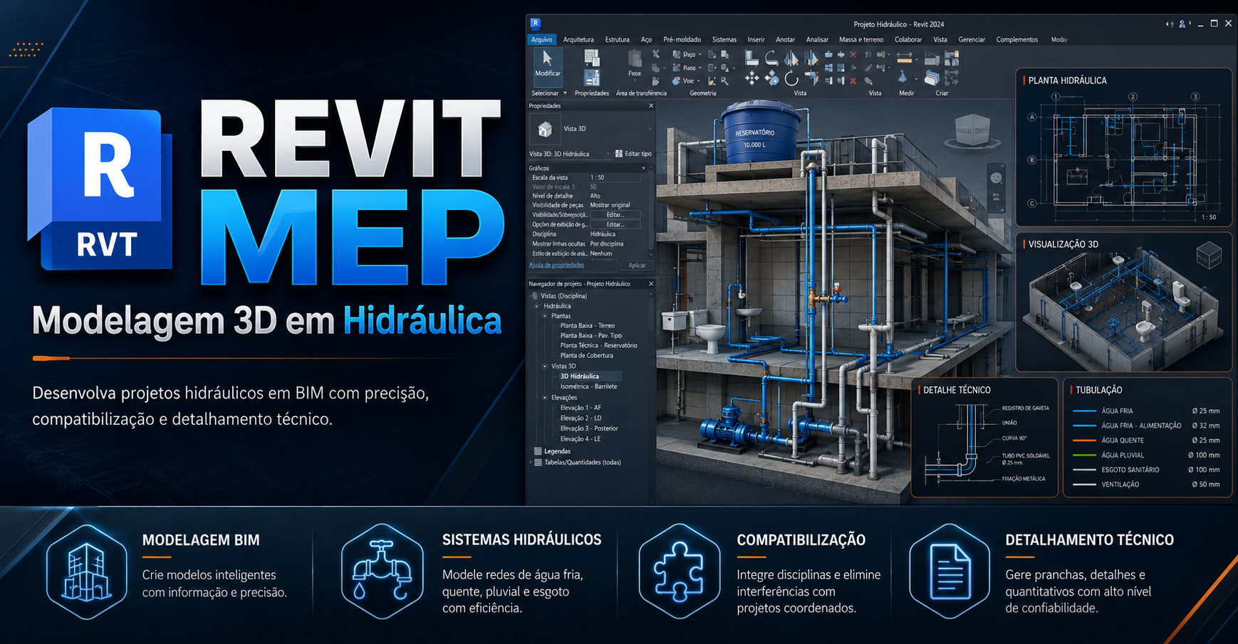 Capa do curso REVIT MEP - Modelagem 3D em Hidráulica