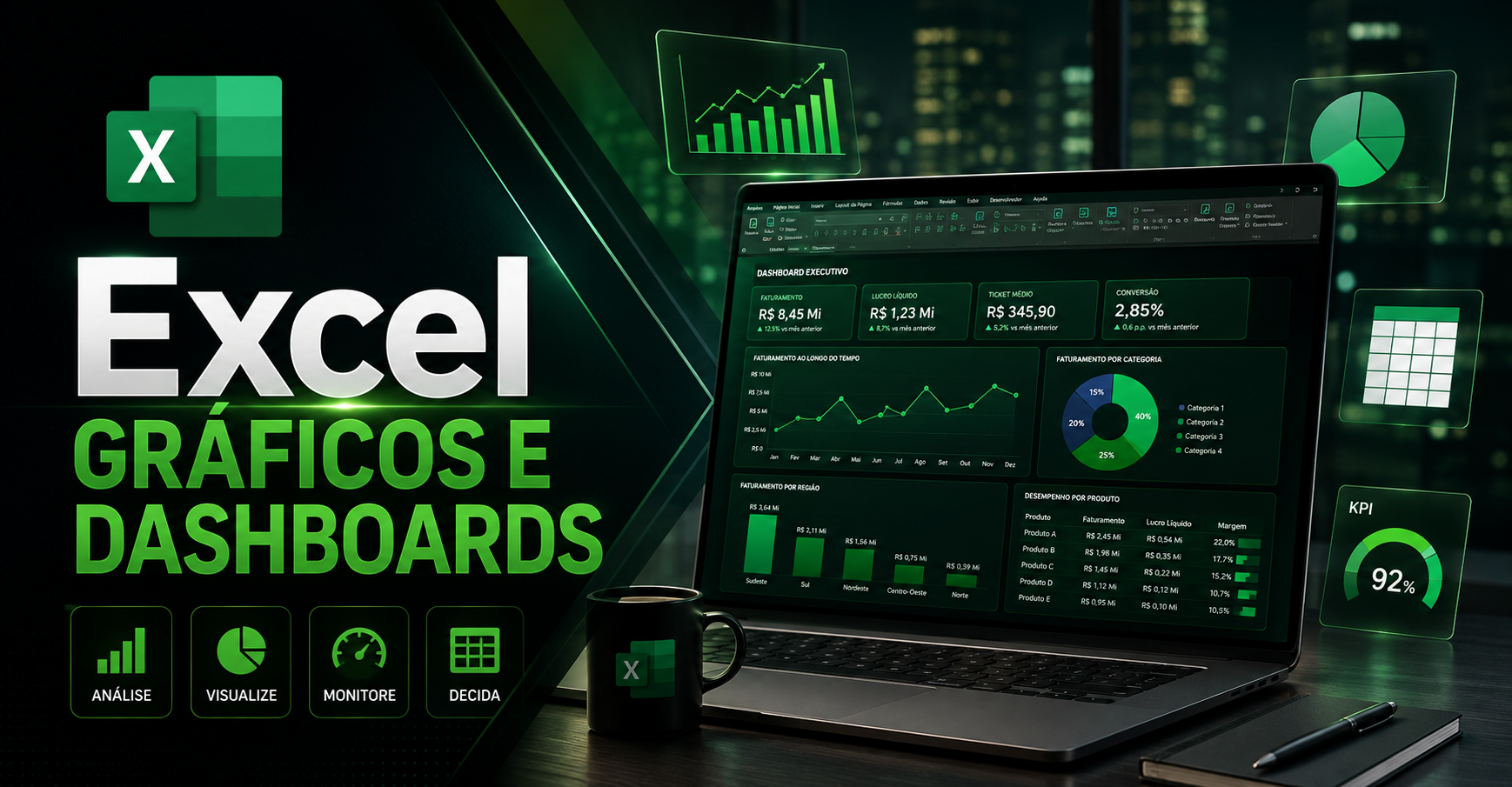Capa do curso Excel Gráficos e Dashboards