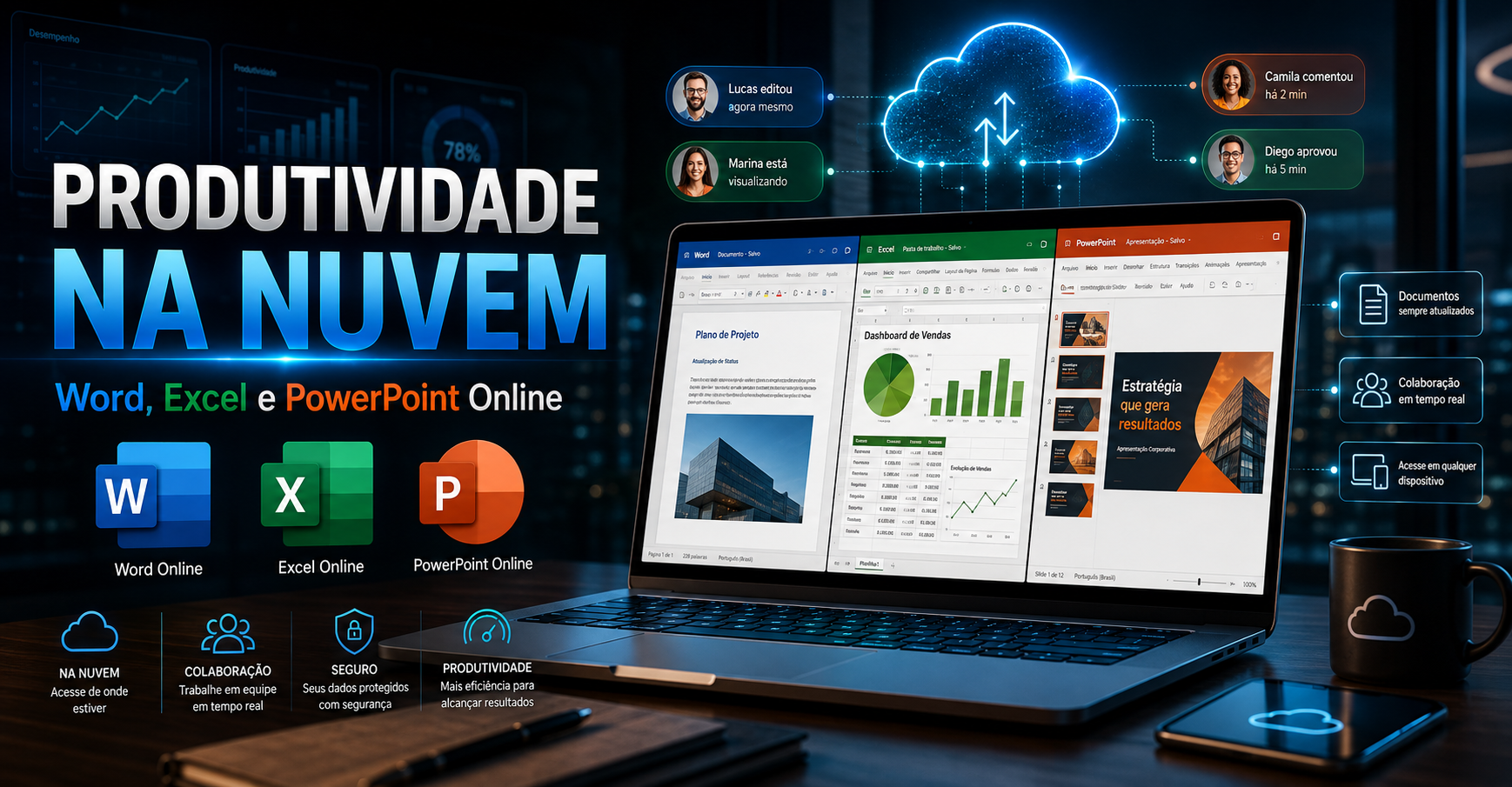 Capa do curso Produtividade na Nuvem: Word, Excel e PowerPoint Online