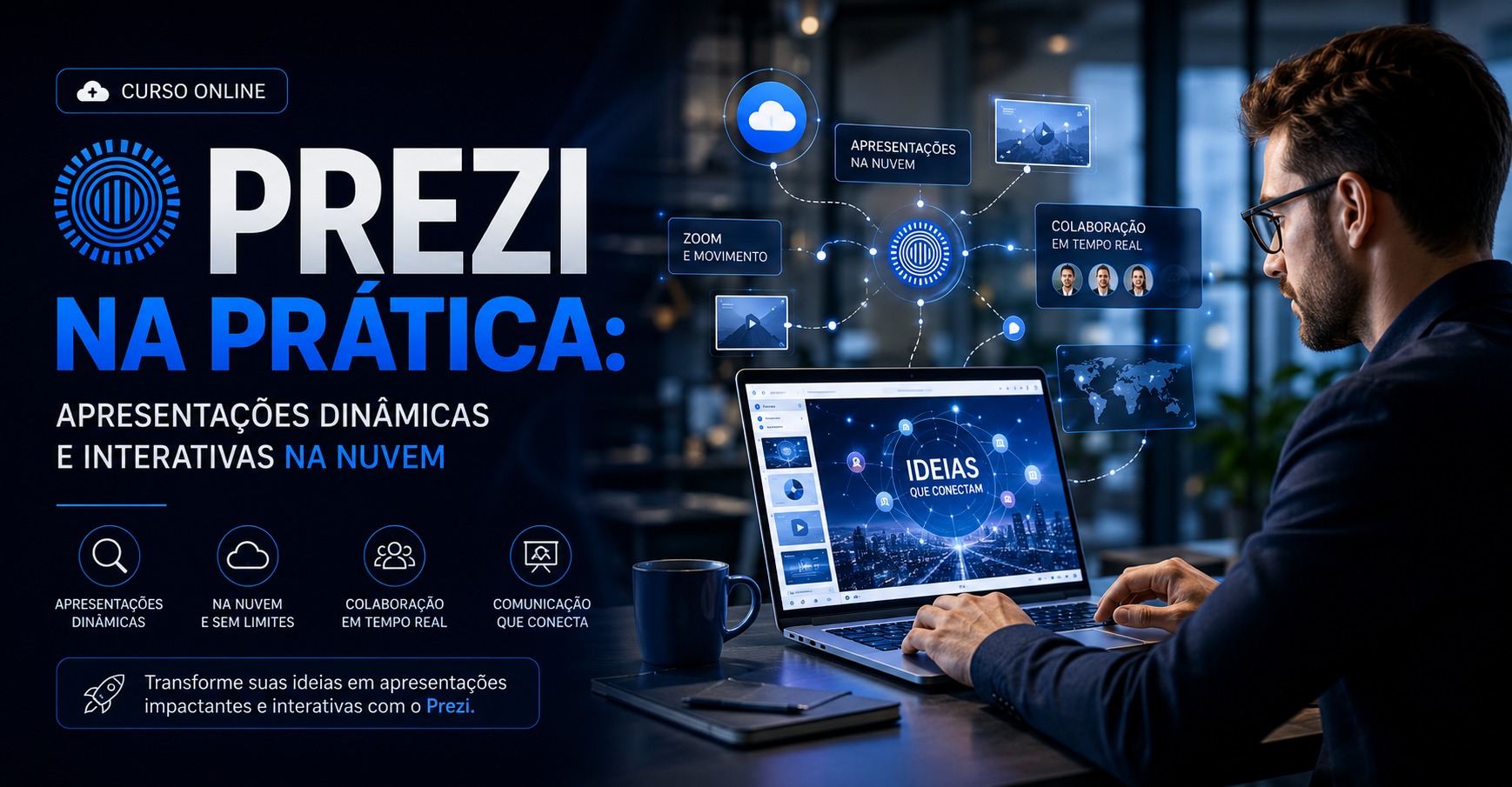 Capa do curso PREZI na Prática: Apresentações Dinâmicas e Interativas na Nuvem