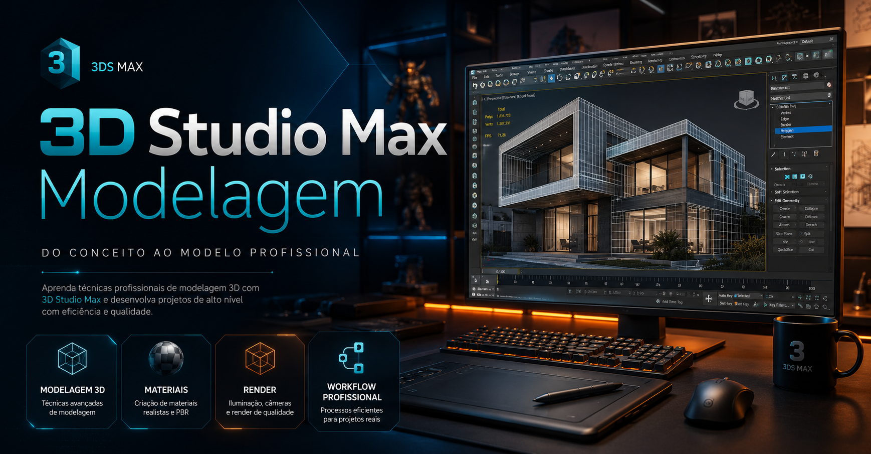 Capa do curso 3D Studio Max - modelagem