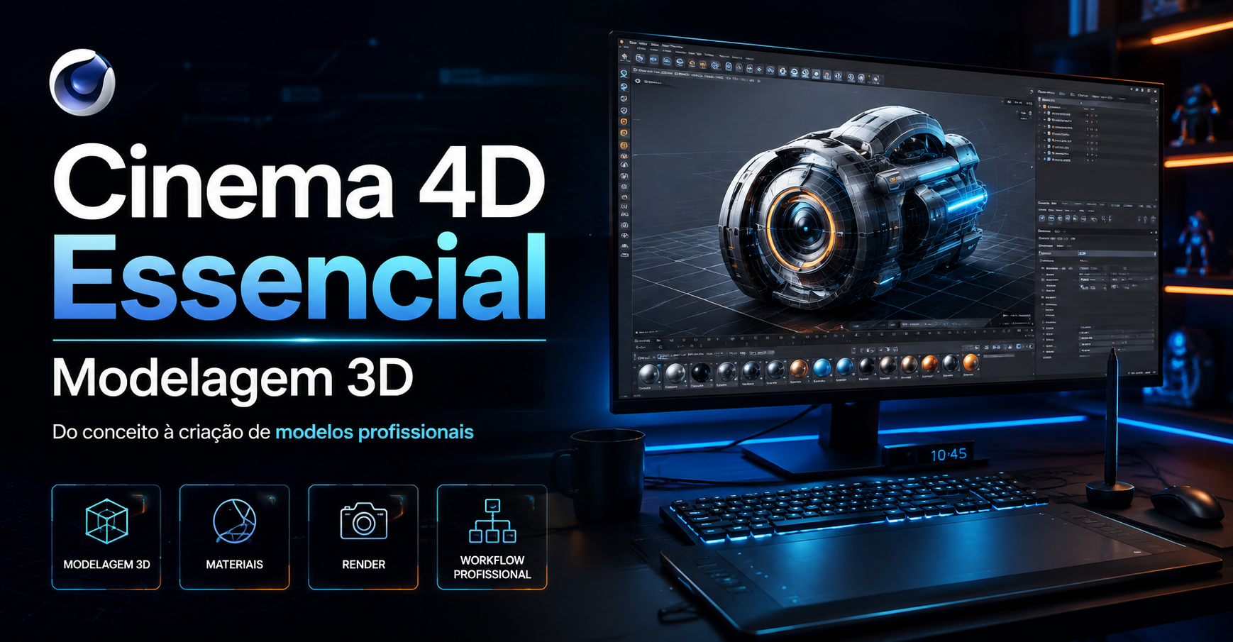 Capa do curso Cinema 4D Essencial: Modelagem 3D para Iniciantes