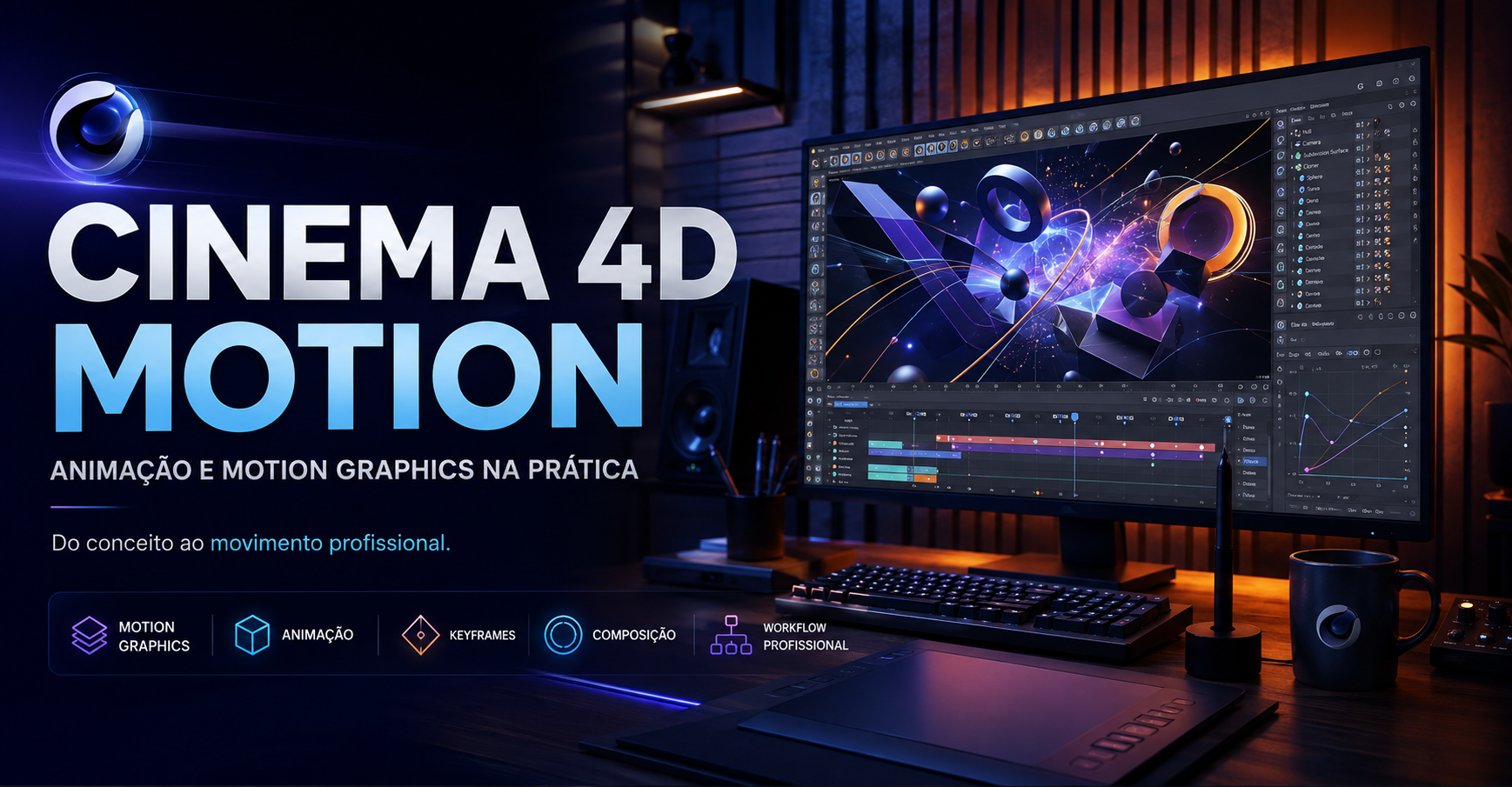 Capa do curso Cinema 4D Motion: Animação e Motion Graphics na Prática