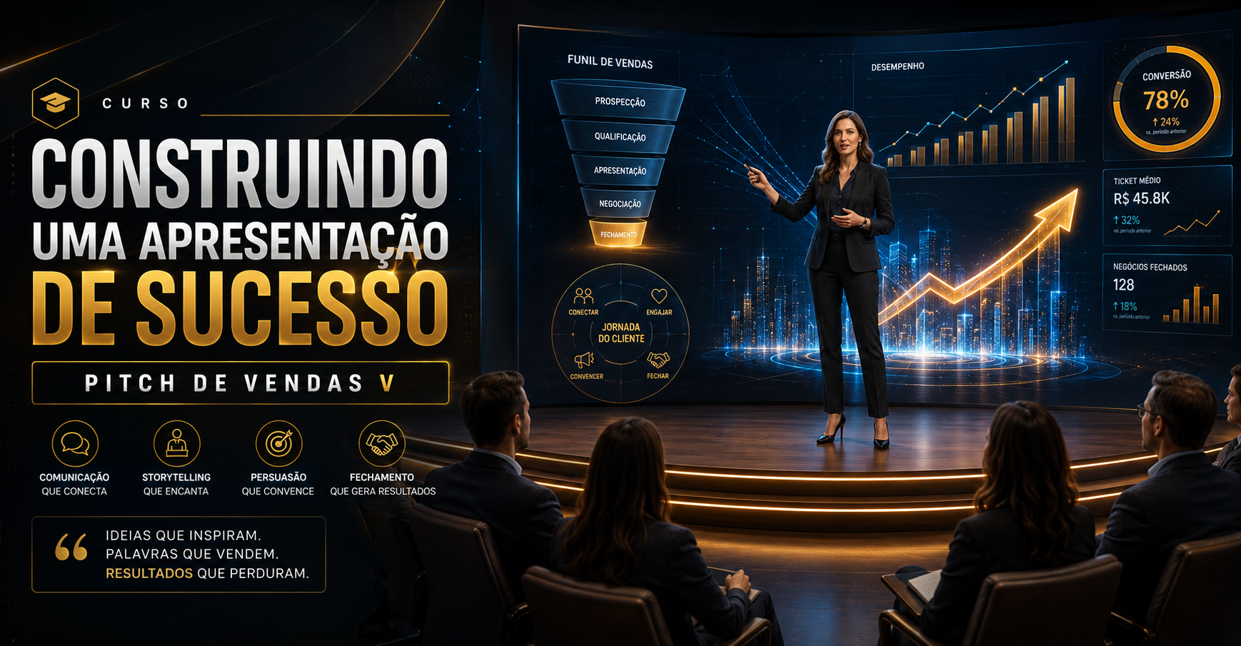 Capa do curso Construindo uma apresentação de sucesso – Pitch de vendas - V